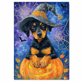 Halloween Doberman Puppy Canvas Wall Art Modern Dog Lover Gift for Apartment Bedroom or Stylish Living Room Decor on Ready to Hang 1.5" Thick Canvas Wrap, Floating Framed Canvas, Flat Rolled Canvas